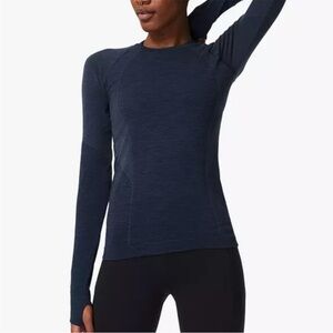 Sweaty Betty Athlete Seamless Long Sleeve Crew Neck Yoga Top Navy Blue size XS